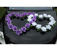 Décoration de Voiture de Mariage en rotin, Blanc Pur/Violet, 34 x 24 x 14 cm