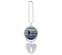 Décoration de voiture en forme d'aileron de requin - Pendentif de rétroviseur - Cadeau porte-bonheur - Décoration de voiture - Style argenté