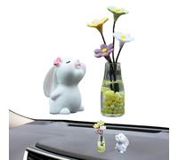 Décoration de voiture en forme de lapin - Petit vase à fleurs, accessoires automobiles portables pour voyage, vie quotidienne, jolie figurine en résine pour affichage sur le tableau de bord