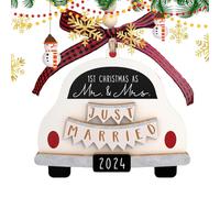 Décoration de voiture « Just Married » - Décoration de mariage 2024 - Décoration de Noël « Our First Christmas As Mr and Mrs » - Décoration de sapin de Noël pour mariage de voiture - Décoration de