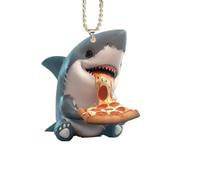 Décoration de Voiture Requin en Acrylique - Pendentif Plat Amusant | Décoration Animal Mangeant Une Pizza pour Sapin de Noël, Sac à Dos, Sac à Main, rétroviseur, Cadeau