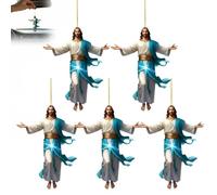 Décoration de Voiture Rétro 2D à Suspendre, Jésus, Cadeau de Foi et de Paix, Ornement Plat en Acrylique pour Rétroviseur, Accessoires Religieux pour Intérieur de Camion, Souvenir de Noël(5pcs)