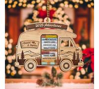 Décoration de voyage personnalisée 2025 - Décoration de Noël en bois avec noms personnalisés et lieux explorés, cadeaux pour voyageurs, souvenir à suspendre pour Noël, voyage en voiture, vacances au