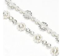 Décoration d'eau de forage, Chaîne de fleurs en strass et perles, bordure en cristal, frange à coudre, embellissement blanc, 1 yard(Style 2)