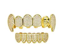 Décoration Dentaire Crâne et Canines, Bijou Dentaire Style Hip-Hop Plaqué or 18K et Argent Micro Serti, Cadeau Bijou à La Mode pour Hommes et Femmes(Gold,Set)
