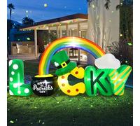 Décoration d'extérieur gonflable pour la Saint-Patrick de 2,1 m de long, lettres porte-bonheur gonflables avec trèfles dorés et arc-en-ciel, lumières LED intégrées St Patrick, décorations de vacances