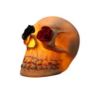 Décoration d'Halloween 2026 tête de mort avec éclairage LED pour bar en résine comme accessoire effrayant pour une atmosphère festive qui brille dans l'obscurité (blanc, 6,5 x 7,5 x 6 cm)