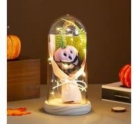 Décoration d'Halloween citrouille lumineuse dans une cloche en verre, dôme en forme de crâne d'été, fantôme citrouille lumineux dans une cloche en verre, mini squelette pour extérieur ou bar