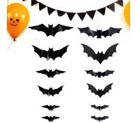Décoration d'Halloween de chauves-souris LED, chauves-souris éclairées pour Halloween en plein air | 12 pièces autocollants muraux | Pour fenêtre salon salle de bain porte arbre école bureau