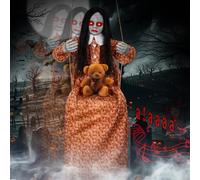 Décoration d'Halloween effrayante pour l'extérieur - Poupée balançoire à suspendre avec son et clap activés, yeux lumineux, expression sonore effrayante, grandes décorations d'Halloween effrayantes