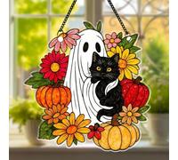 Décoration d'Halloween en forme de chat fantôme mignon, attrape-soleil effrayant à suspendre, fantôme fantastique et citrouille, cadeau gothique pour pendaison de crémaillère, cadeau d'automne pour