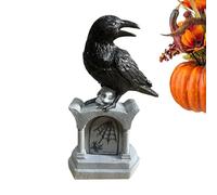 Décoration d'Halloween en forme de corbeau sur pierre tombale - Ornements de table en résine pour entrée, bibliothèque, terrasse, jardin, intérieur et fête de vacances