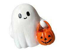 Décoration d'Halloween fantomatique avec seau de citrouille illuminée par LED - Décoration artisanale pour bibliothèque, étagère, fenêtre, modèle miniature d'Halloween fantomatique