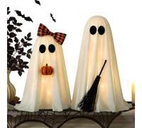Décoration d'Halloween Fantôme Lumières LED Lueur Chaude Avec Balai | Set Déco Halloween Fantôme Mignon pour la Maison le Salon la Chambre le Bureau Ferme les Fêtes et les Festivals