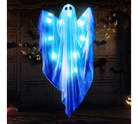Décoration d'Halloween - Fantômes suspendus avec cris et guirlande lumineuse - Décoration de fantômes lumineux avec lumière LED - Décoration pour extérieur, jardin, maison hantée, fête, jardin avant