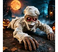 Décoration d'Halloween momie rampante activée par le son, Squelette aux Yeux Rouges et Effets Sonores Effrayants, Zombie brise-terre pour Halloween, Accessoire Horreur pour Intérieur et Extérieur