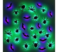 Décoration d'Halloween - Motif araignée chauve-souris - 3D - Lumière chauve-souris - Autocollant mural lumineux - Veilleuse - Décoration de fenêtre d'Halloween (12 chauve-souris + 18 araignées)