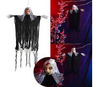 Décoration d'Halloween - Pendentif féminin à suspendre avec yeux rouges brillants - Pour femme - Noir - 100 x 60 cm