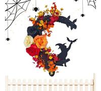 Décoration d'Halloween - Roses - Chat noir - Lune - Décoration de porte d'entrée avec une