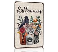 Décoration d'Halloween vintage - Cadeau d'Halloween - Fleur corbeau et citrouille - Décoration murale pour la maison, la chambre à coucher, le salon - 30,5 x 40,6 cm