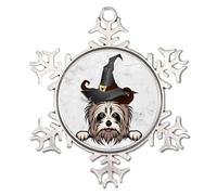 Décoration d'Halloween Yorkshire Terrier en métal flocon de neige pour sapin de Noël citrouilles chien avec chapeau de sorcière décoratif souvenir Halloween animal de compagnie chapeau de sorcière