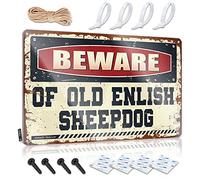 Décoration d'intérieur à suspendre - Méfiez-vous du vieux chien de berger anglais - Cadeau pour jardinier - Œuvre d'art de style rustique pour jardin (30 x 40 cm)