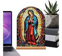 Décoration d'intérieur catholique en acrylique Jésus Vierge Marie avec base en bois