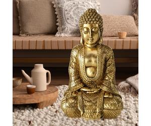 Décoration d'intérieur Figure de Bouddha Figure décorative de salon, Sculpture asiatique, Résine synthétique or, LxlxH 12x10x20 cm