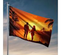 Décoration d'intérieur pour homme Couple tenant la main au coucher du soleil au bord de l'océan. Drapeau cool Poster Drapeaux Accessoires de bureau pour hommes (60 x 90 cm)