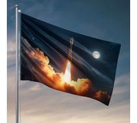 Décoration d'intérieur pour homme - Fusée lancée dans l'espace avec lune en arrière-plan. Drapeau cool - Accessoires de bureau pour homme (60 x 90 cm)