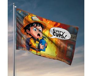 Décoration d'intérieur pour homme Petit pompier visages Fiery Challenge : Chaque tasse ! Drapeau extérieur à suspendre Décoration amusante pour collège (30 x 45 cm)