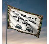 Décoration d'intérieur pour homme - Règles de camping : « Thou Shalt Not Poop On Thy Mile » Drapeau rétro pour chambre à coucher (120 x 180 cm)