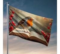 Décoration d'intérieur pour homme rouge-gorge sur un livre ouvert avec baies, drapeau de jardin pour l'extérieur (60 x 90 cm)