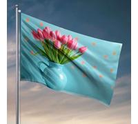 Décoration d'intérieur pour homme Tulipes roses dans un vase bleu sur fond à pois. Drapeau Accessoires de piscine Accessoires Bar Stuff pour homme (30 x 45 cm)