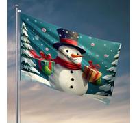 Décoration d'intérieur pour homme Un bonhomme de neige joyeux tenant des cadeaux colorés dans un paysage enneigé. Drapeau cool Poster Drapeaux Accessoires de bureau pour hommes (120 x 180 cm)