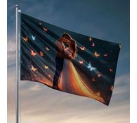 Décoration d'intérieur pour homme Un couple embrasse sous un ciel rempli de papillons lumineux. Drapeau cool Poster Drapeaux Accessoires de bureau pour homme (152 x 244 cm)