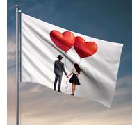 Décoration d'intérieur pour homme Un couple tenant la main avec des ballons en forme de cœur. Drapeau cool Poster Drapeaux Accessoires de bureau pour hommes (60 x 90 cm)