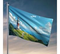 Décoration d'intérieur pour homme Un phare se tient sur une colline herbeuse surplombant l'océan. Drapeau cool Poster Drapeaux Accessoires de bureau pour homme (152 x 244 cm)