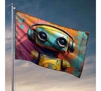 Décoration d'intérieur pour homme Un robot coloré rétro avec de grands écouteurs. Drapeau cool Poster Drapeaux Accessoires de bureau pour hommes (60 x 90 cm)