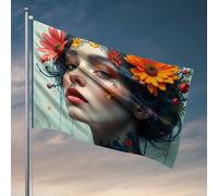 Décoration d'intérieur pour hommes fantaisie florale : portrait d'une femme avec drapeau des merveilles de la nature pour décoration de cour d'automne drapeaux de jardin pour l'extérieur (120 x 180 cm