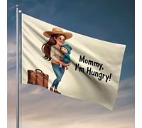 Décoration d'intérieur pour hommes Une mère tenant son enfant avec une valise à proximité. Drapeau amusant pour décoration d'intérieur pour adolescents (152 x 244 cm)