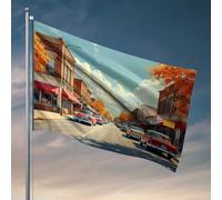 Décoration d'intérieur pour hommes, voitures classiques et feuilles d'automne dans une petite ville, décoration de cour d'automne, drapeaux de jardin pour l'extérieur (152 x 244 cm)