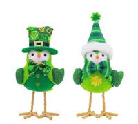 Décoration d'oiseau de la Saint-Patricks, oiseaux irlandais faits à la main en peluche avec chapeau de ferme, Bir