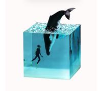 Décoration d'ornement en résine de Plongeur de Requin de Baleine à Bosse Marine, Cube d'océan pour la décoration, Le Bureau, Le Salon, l'étagère et la Chambre à Coucher (Couleur