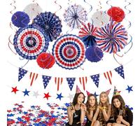 Décoration du 4 juillet - Décoration de vacances - Bannières de jour de l'indépendance, pour maison, appartement, café, école, cour, porche, jardin, défilé de rue, magasin de détail, salon, chambre à