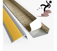 Décoration du bord de l'escalier, Nez de marche autocollant en PVC, protection en forme de L, gris-jaune, plusieurs tailles(2m/78.7in)