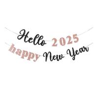 Décoration du Nouvel An 2025 - Alphabet scintillant noir et doré - Convient pour les fêtes à la maison et une utilisation commerciale - Décoration de la maison