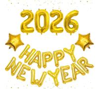 Décoration du Nouvel An 2025 Happy New Year - Guirlande dorée - Ballons en aluminium - Guirlande dorée - Décoration de fête du Nouvel An