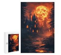 Décoration du Nouvel an - Haunting Full Moon Night Scene, Puzzle-Image en Bois, 1000 PCS, avec Une Image Décorative Une Fois Terminé