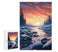 Décoration du Nouvel an - Winter Sunset River, Jeu D’Assemblage en Bois, 1000 PCS; pour Partager Un Moment Autour De La Table